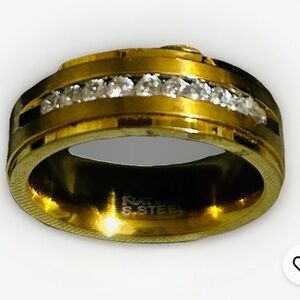 Steele Nation Ice Finish Stainless Steel Ring Size 11 Gold Tone CZ Band